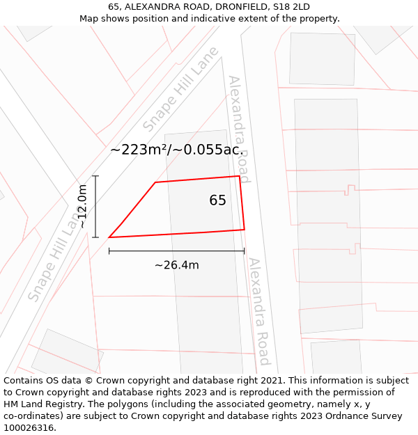 65, ALEXANDRA ROAD, DRONFIELD, S18 2LD: Plot and title map
