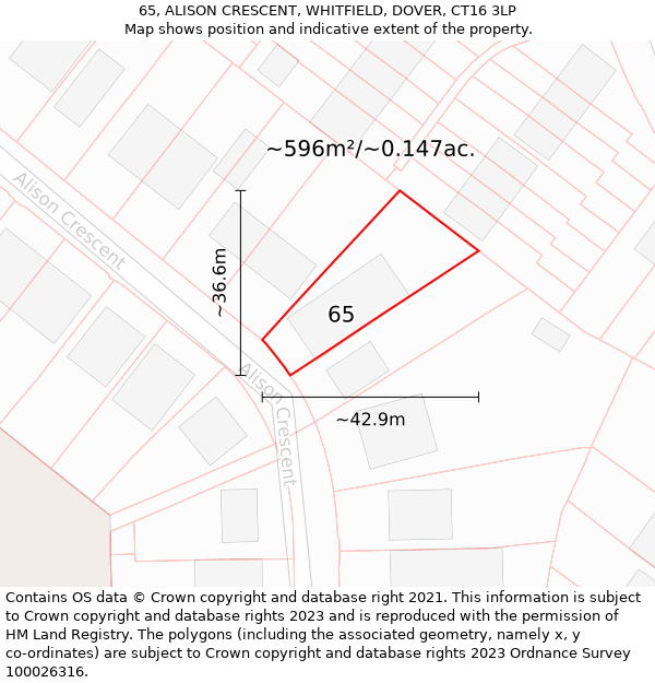 65, ALISON CRESCENT, WHITFIELD, DOVER, CT16 3LP: Plot and title map