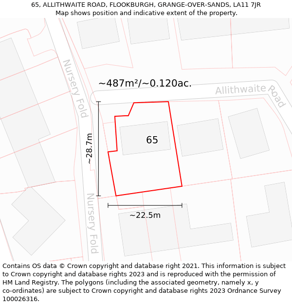 65, ALLITHWAITE ROAD, FLOOKBURGH, GRANGE-OVER-SANDS, LA11 7JR: Plot and title map