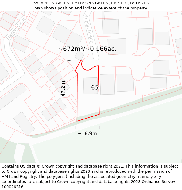 65, APPLIN GREEN, EMERSONS GREEN, BRISTOL, BS16 7ES: Plot and title map