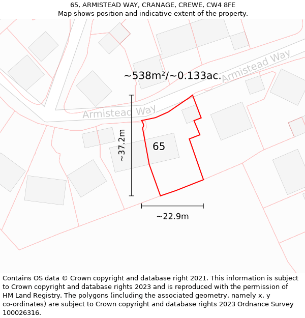 65, ARMISTEAD WAY, CRANAGE, CREWE, CW4 8FE: Plot and title map