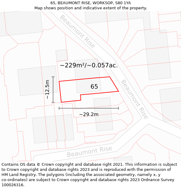 65, BEAUMONT RISE, WORKSOP, S80 1YA: Plot and title map