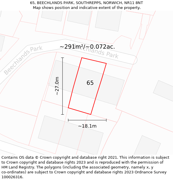 65, BEECHLANDS PARK, SOUTHREPPS, NORWICH, NR11 8NT: Plot and title map