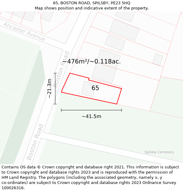 65, BOSTON ROAD, SPILSBY, PE23 5HQ: Plot and title map