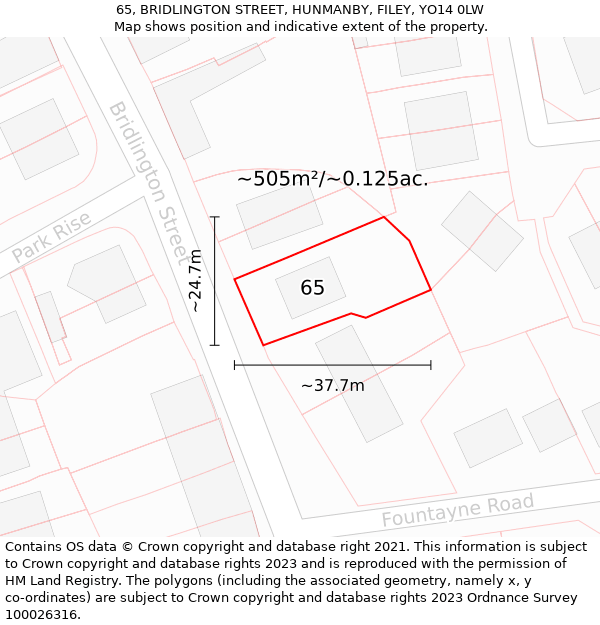 65, BRIDLINGTON STREET, HUNMANBY, FILEY, YO14 0LW: Plot and title map