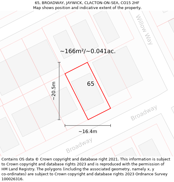 65, BROADWAY, JAYWICK, CLACTON-ON-SEA, CO15 2HF: Plot and title map