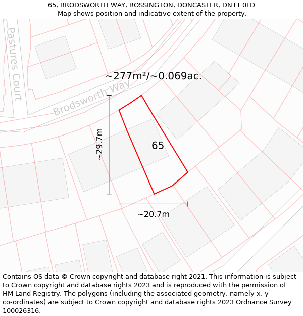 65, BRODSWORTH WAY, ROSSINGTON, DONCASTER, DN11 0FD: Plot and title map