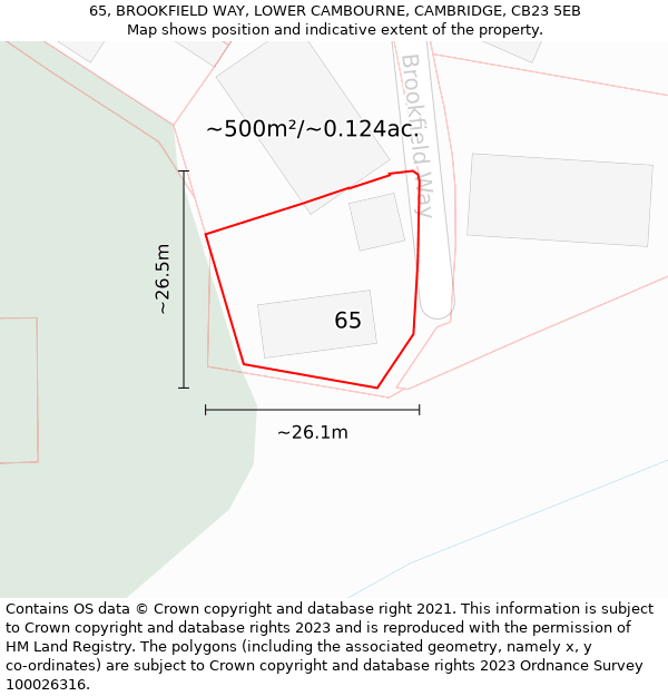 65, BROOKFIELD WAY, LOWER CAMBOURNE, CAMBRIDGE, CB23 5EB: Plot and title map