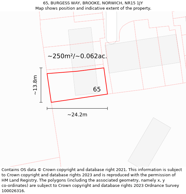 65, BURGESS WAY, BROOKE, NORWICH, NR15 1JY: Plot and title map