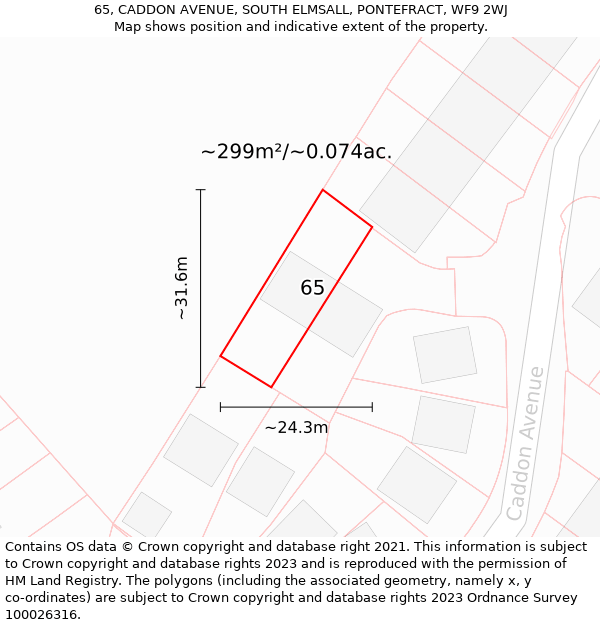 65, CADDON AVENUE, SOUTH ELMSALL, PONTEFRACT, WF9 2WJ: Plot and title map