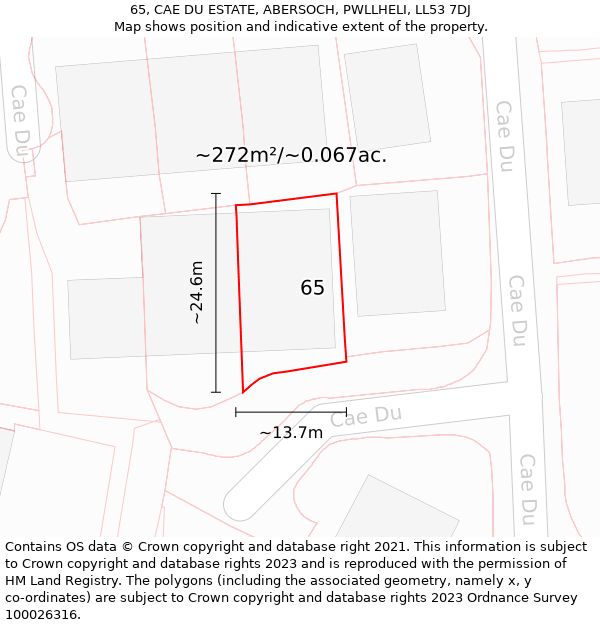 65, CAE DU ESTATE, ABERSOCH, PWLLHELI, LL53 7DJ: Plot and title map