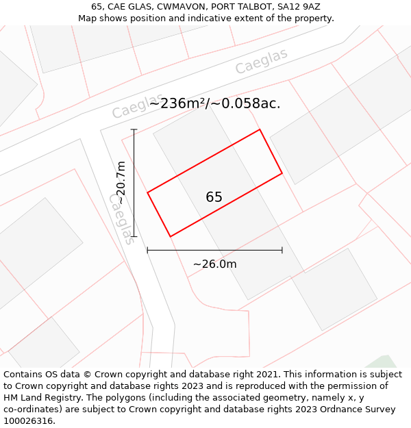 65, CAE GLAS, CWMAVON, PORT TALBOT, SA12 9AZ: Plot and title map