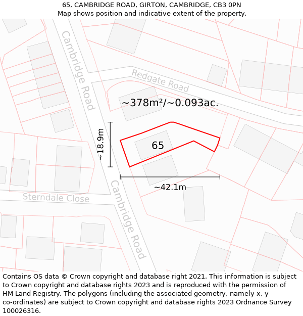 65, CAMBRIDGE ROAD, GIRTON, CAMBRIDGE, CB3 0PN: Plot and title map