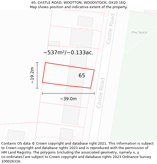 65, CASTLE ROAD, WOOTTON, WOODSTOCK, OX20 1EQ: Plot and title map