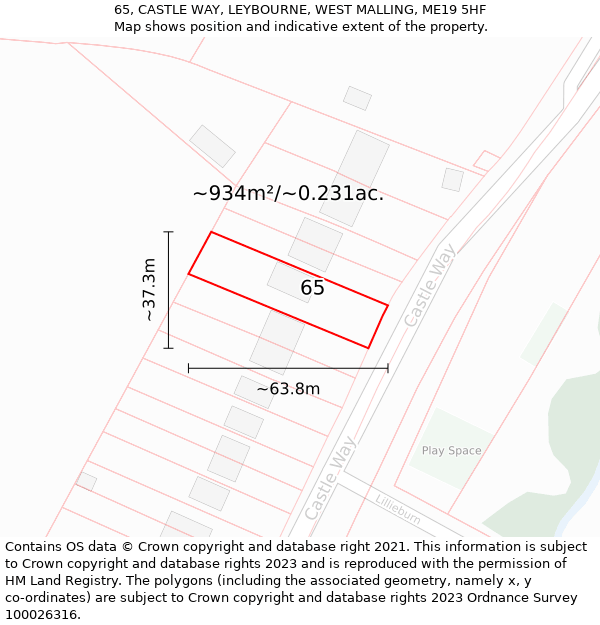 65, CASTLE WAY, LEYBOURNE, WEST MALLING, ME19 5HF: Plot and title map