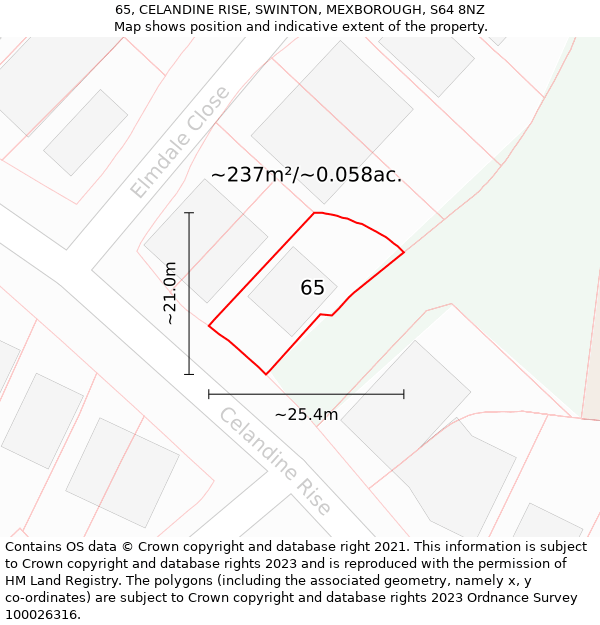 65, CELANDINE RISE, SWINTON, MEXBOROUGH, S64 8NZ: Plot and title map