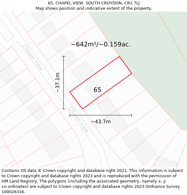 65, CHAPEL VIEW, SOUTH CROYDON, CR2 7LJ: Plot and title map