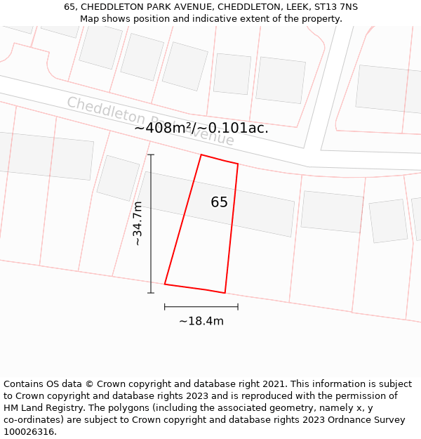 65, CHEDDLETON PARK AVENUE, CHEDDLETON, LEEK, ST13 7NS: Plot and title map