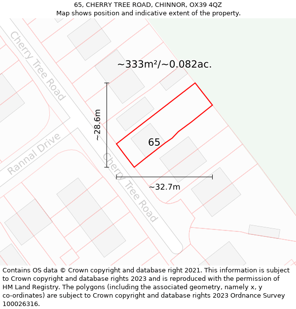 65, CHERRY TREE ROAD, CHINNOR, OX39 4QZ: Plot and title map