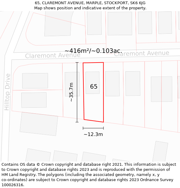 65, CLAREMONT AVENUE, MARPLE, STOCKPORT, SK6 6JG: Plot and title map