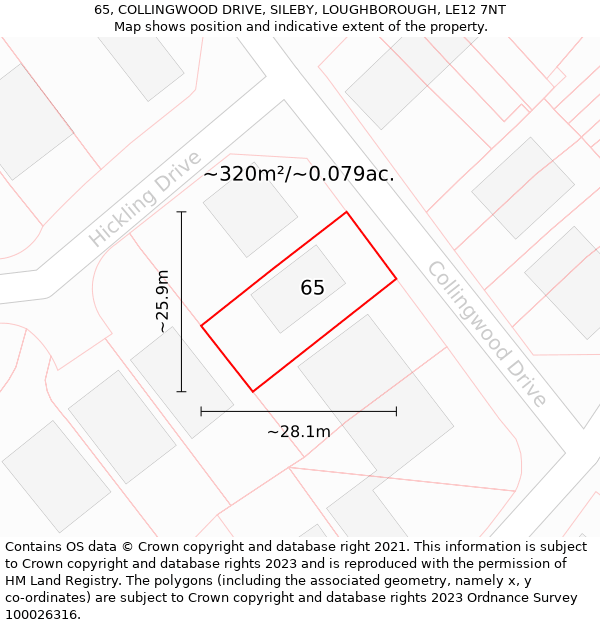 65, COLLINGWOOD DRIVE, SILEBY, LOUGHBOROUGH, LE12 7NT: Plot and title map