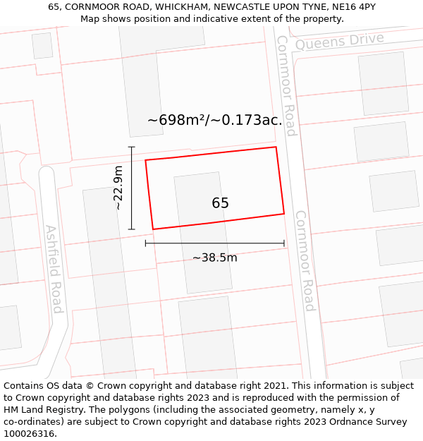 65, CORNMOOR ROAD, WHICKHAM, NEWCASTLE UPON TYNE, NE16 4PY: Plot and title map