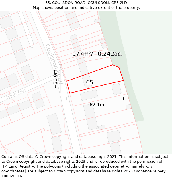 65, COULSDON ROAD, COULSDON, CR5 2LD: Plot and title map