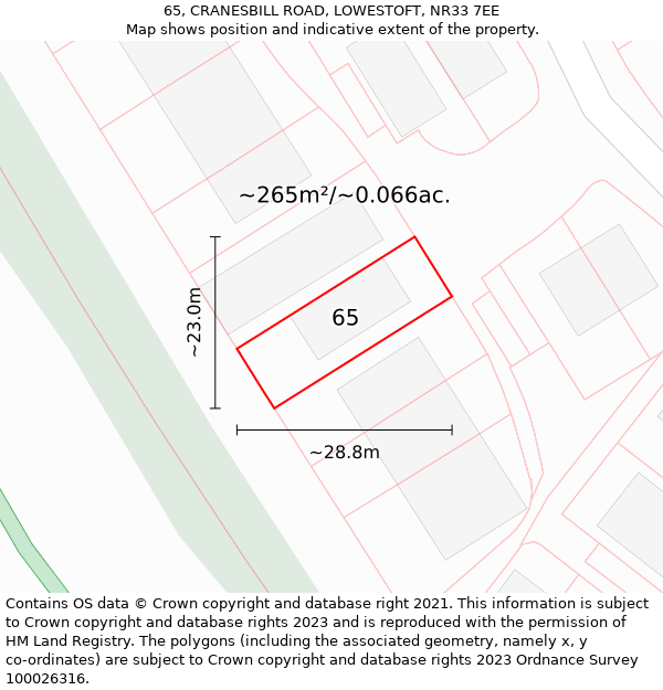 65, CRANESBILL ROAD, LOWESTOFT, NR33 7EE: Plot and title map