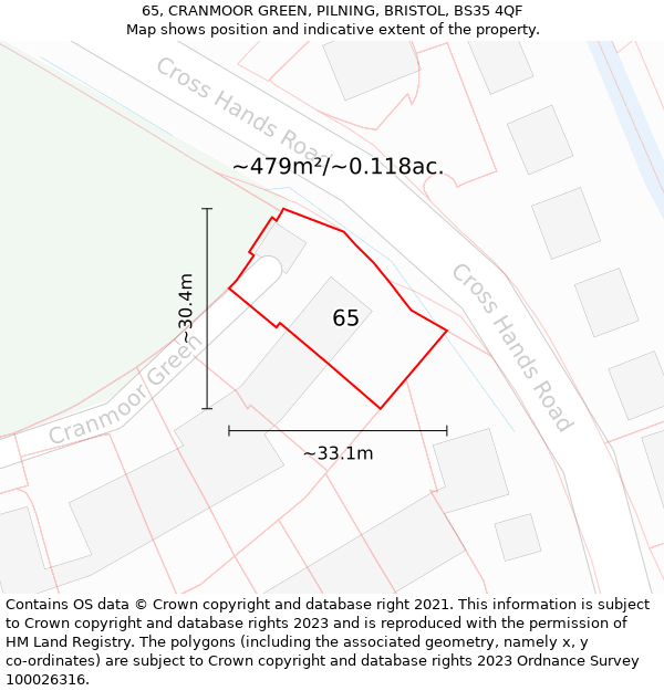 65, CRANMOOR GREEN, PILNING, BRISTOL, BS35 4QF: Plot and title map