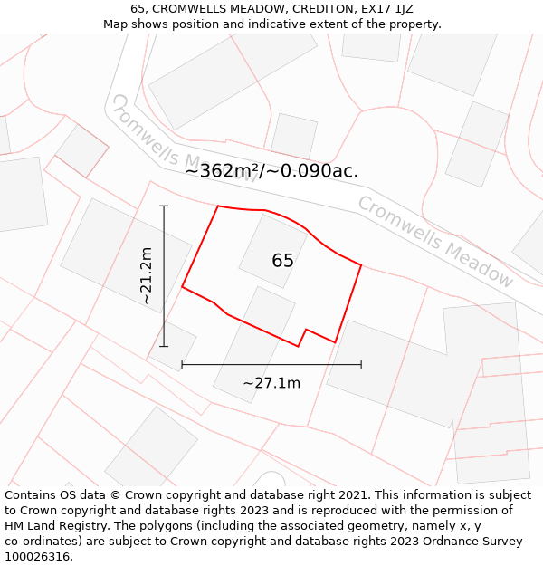 65, CROMWELLS MEADOW, CREDITON, EX17 1JZ: Plot and title map