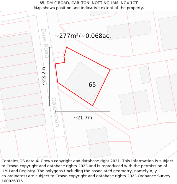 65, DALE ROAD, CARLTON, NOTTINGHAM, NG4 1GT: Plot and title map