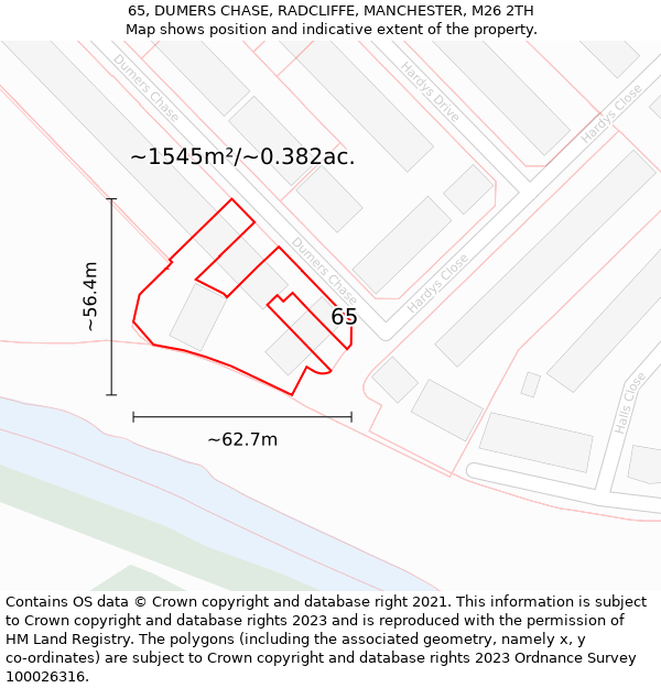 65, DUMERS CHASE, RADCLIFFE, MANCHESTER, M26 2TH: Plot and title map