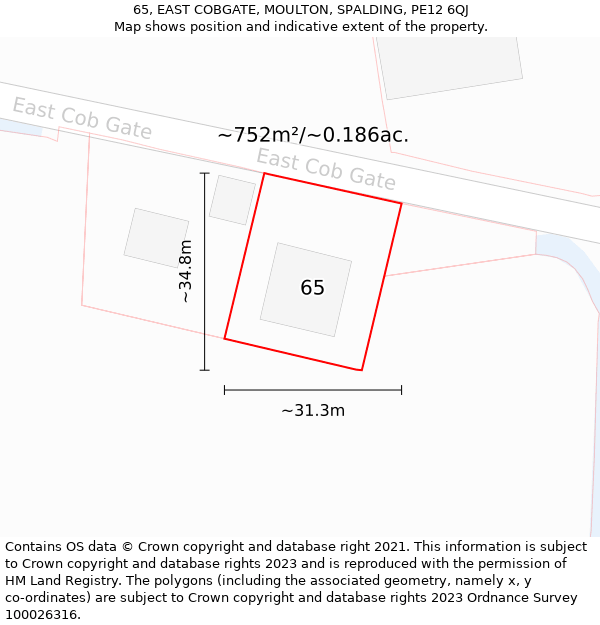 65, EAST COBGATE, MOULTON, SPALDING, PE12 6QJ: Plot and title map