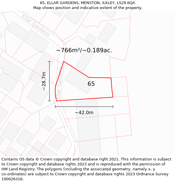 65, ELLAR GARDENS, MENSTON, ILKLEY, LS29 6QA: Plot and title map