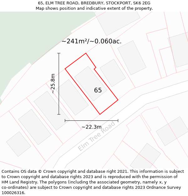 65, ELM TREE ROAD, BREDBURY, STOCKPORT, SK6 2EG: Plot and title map