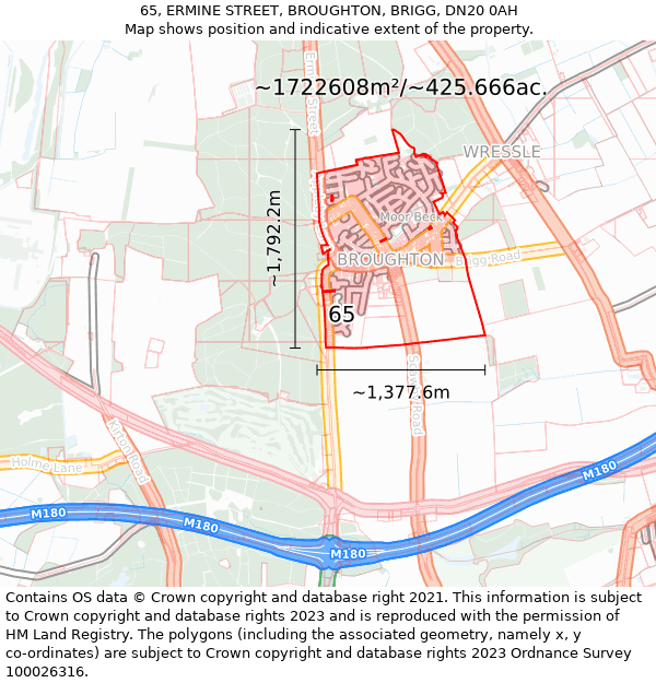 65, ERMINE STREET, BROUGHTON, BRIGG, DN20 0AH: Plot and title map