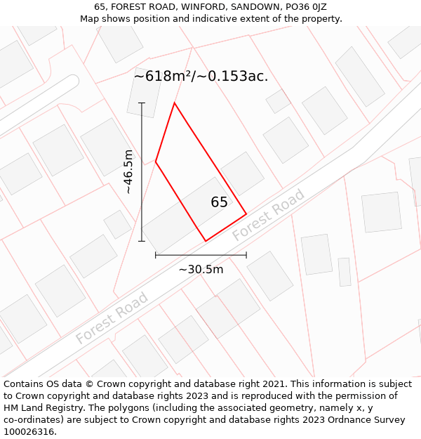 65, FOREST ROAD, WINFORD, SANDOWN, PO36 0JZ: Plot and title map