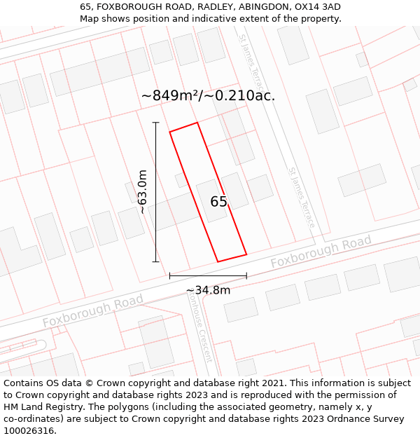 65, FOXBOROUGH ROAD, RADLEY, ABINGDON, OX14 3AD: Plot and title map