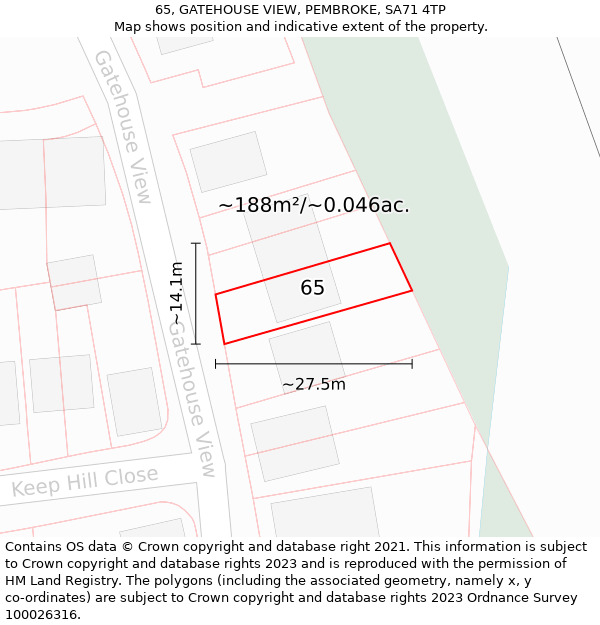 65, GATEHOUSE VIEW, PEMBROKE, SA71 4TP: Plot and title map