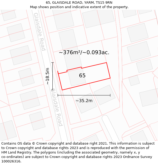 65, GLAISDALE ROAD, YARM, TS15 9RN: Plot and title map