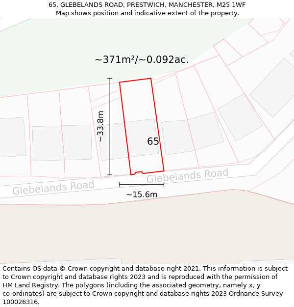 65, GLEBELANDS ROAD, PRESTWICH, MANCHESTER, M25 1WF: Plot and title map