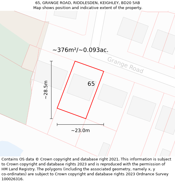 65, GRANGE ROAD, RIDDLESDEN, KEIGHLEY, BD20 5AB: Plot and title map