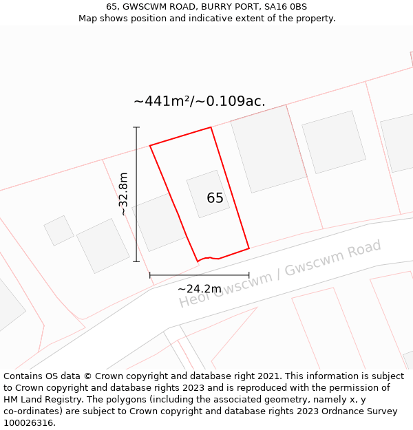 65, GWSCWM ROAD, BURRY PORT, SA16 0BS: Plot and title map