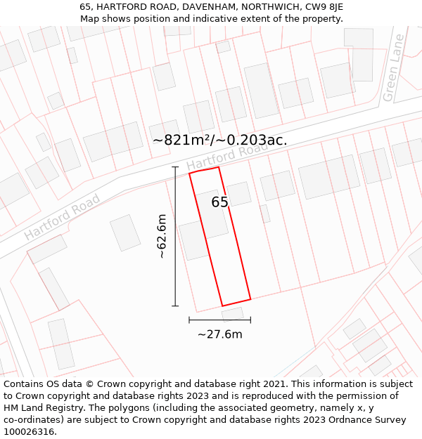 65, HARTFORD ROAD, DAVENHAM, NORTHWICH, CW9 8JE: Plot and title map