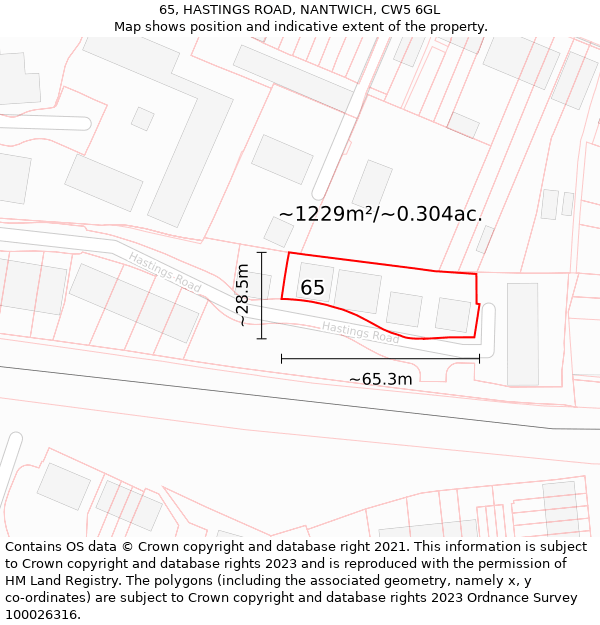 65, HASTINGS ROAD, NANTWICH, CW5 6GL: Plot and title map