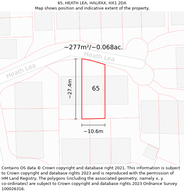 65, HEATH LEA, HALIFAX, HX1 2DA: Plot and title map