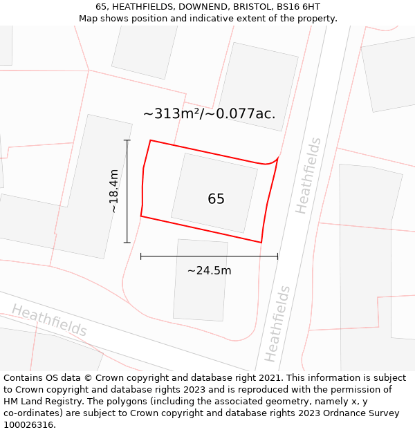 65, HEATHFIELDS, DOWNEND, BRISTOL, BS16 6HT: Plot and title map