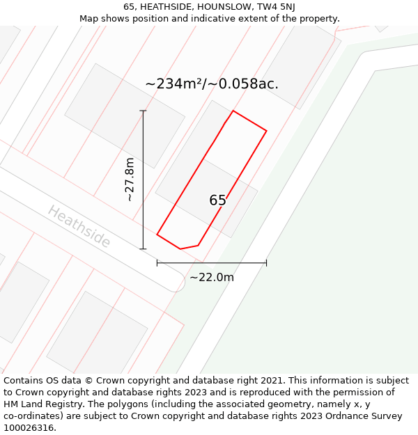 65, HEATHSIDE, HOUNSLOW, TW4 5NJ: Plot and title map