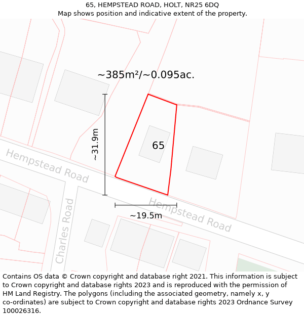 65, HEMPSTEAD ROAD, HOLT, NR25 6DQ: Plot and title map