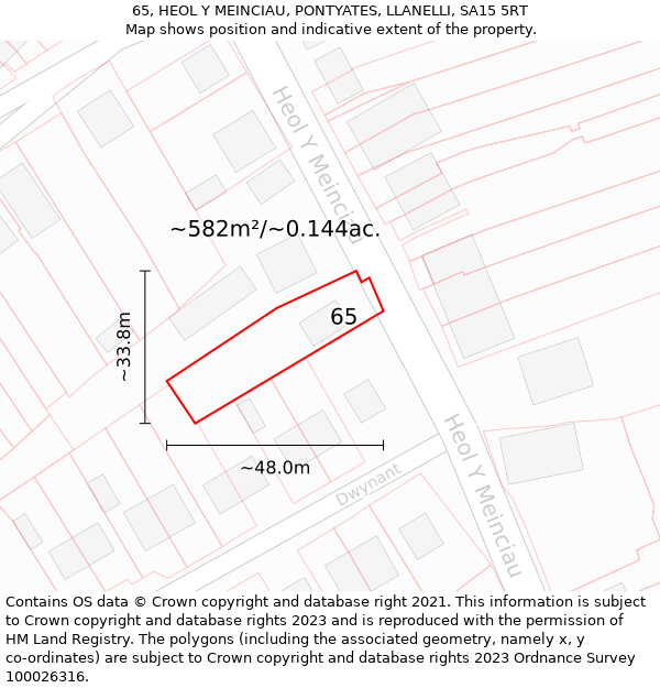 65, HEOL Y MEINCIAU, PONTYATES, LLANELLI, SA15 5RT: Plot and title map